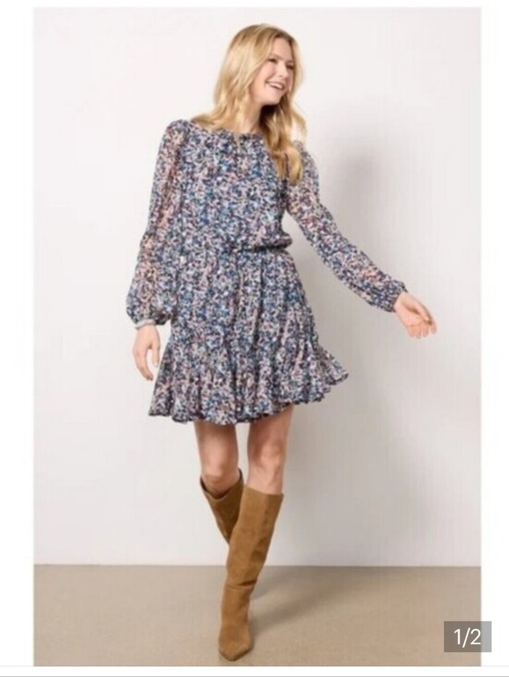 Evereve Multicolor Floral Print Long Sleeve Dress - Blue, Pink, Black